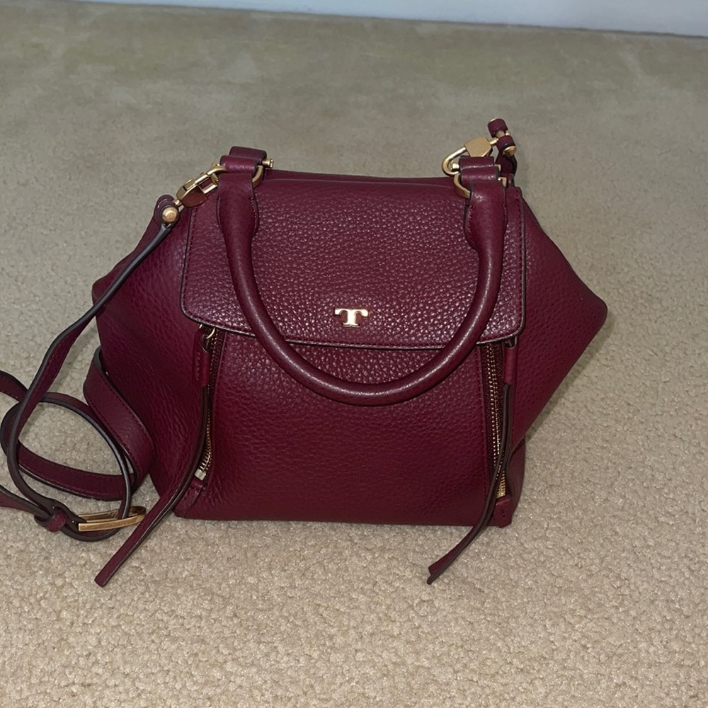 Tory Burch Burgundy Half Moon Satchel Shoulder Bag